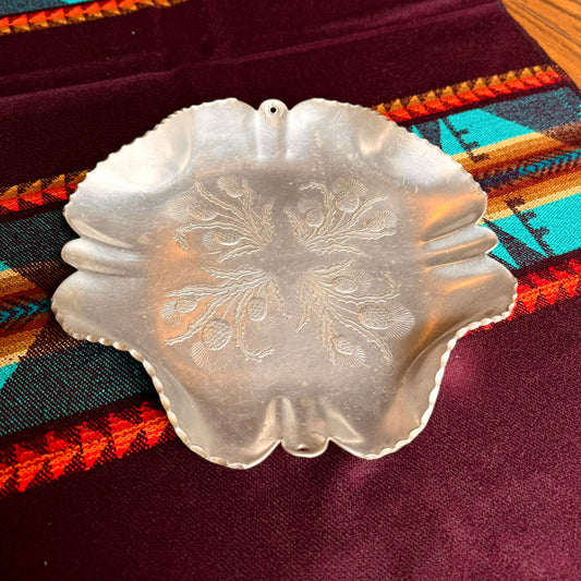 Vintage Farber & Shlevin Hand Wrought Aluminum Tray with Floral Thistle Design