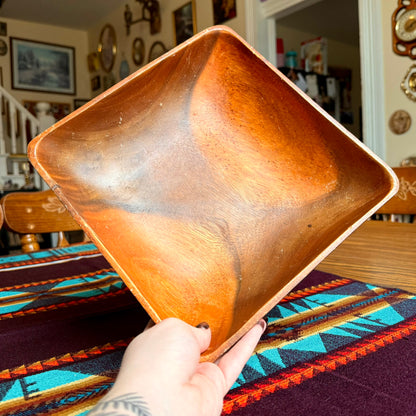 Square Vintage Solid Wood Catch All Bowl / Serving Bowl