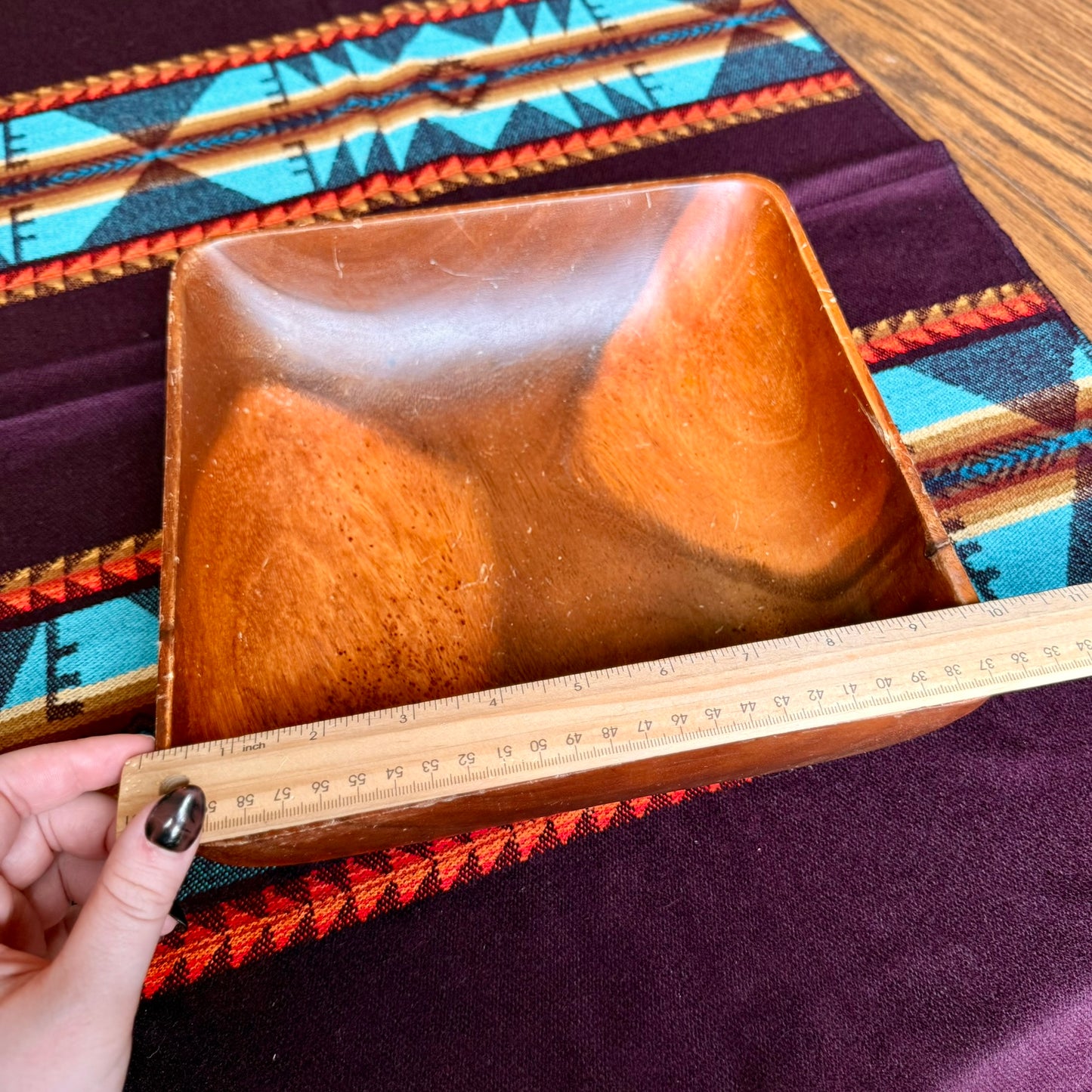 Square Vintage Solid Wood Catch All Bowl / Serving Bowl
