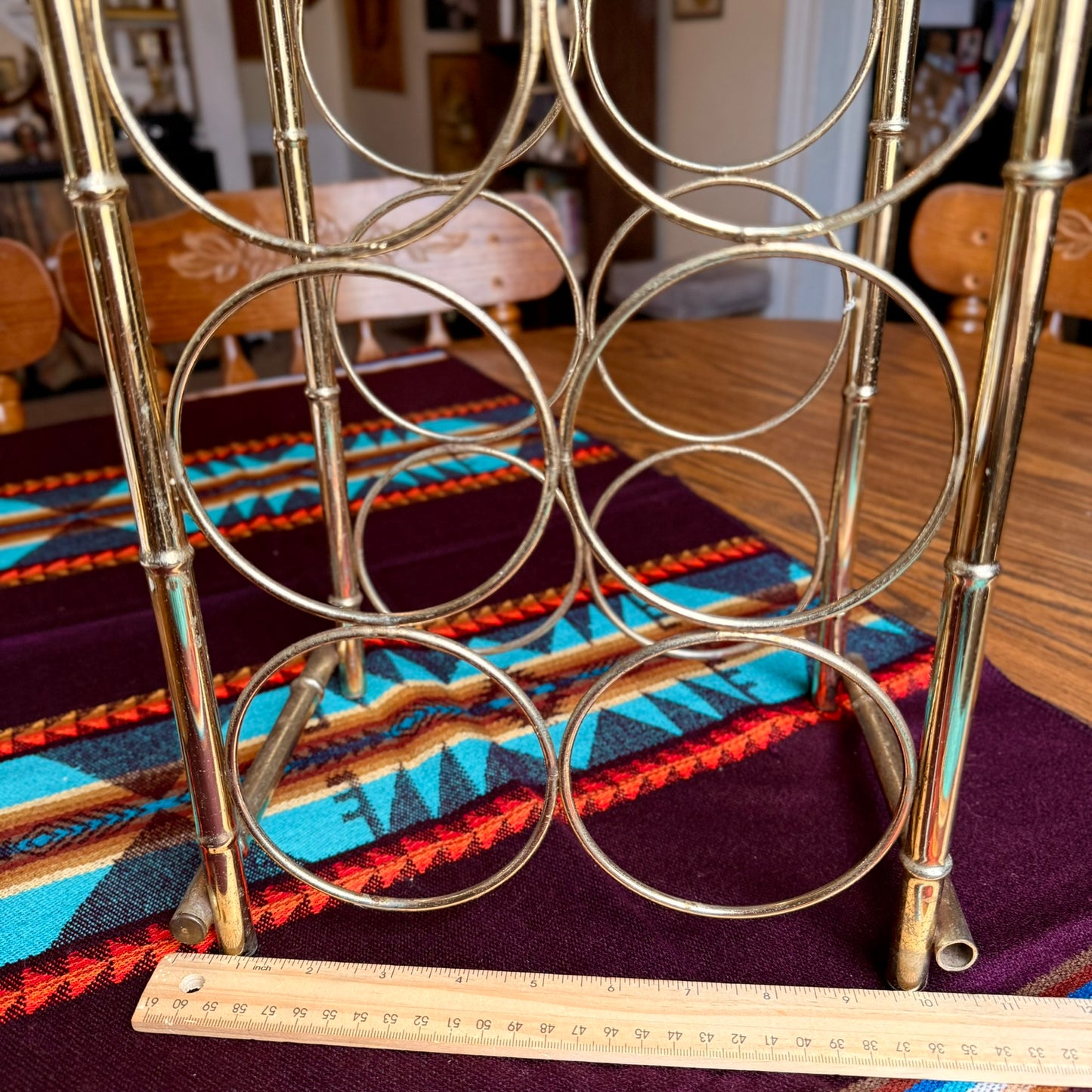 Vintage Hollywood Regency Brass Bamboo Style 7 Bottle Wine Rack