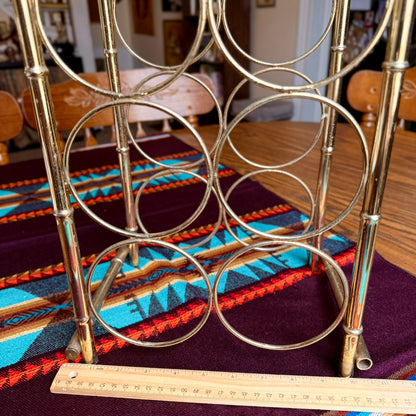 Vintage Hollywood Regency Brass Bamboo Style 7 Bottle Wine Rack