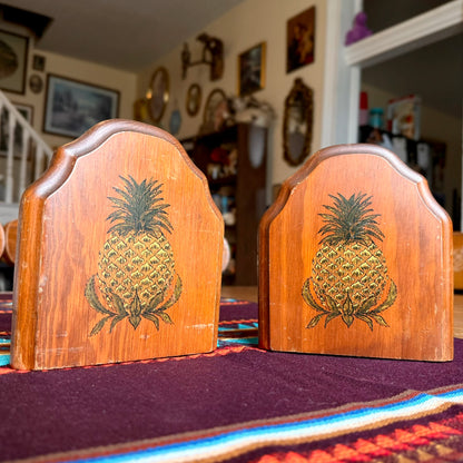 Set of 2 Vintage Solid Wood Pineapple Themed Bookends