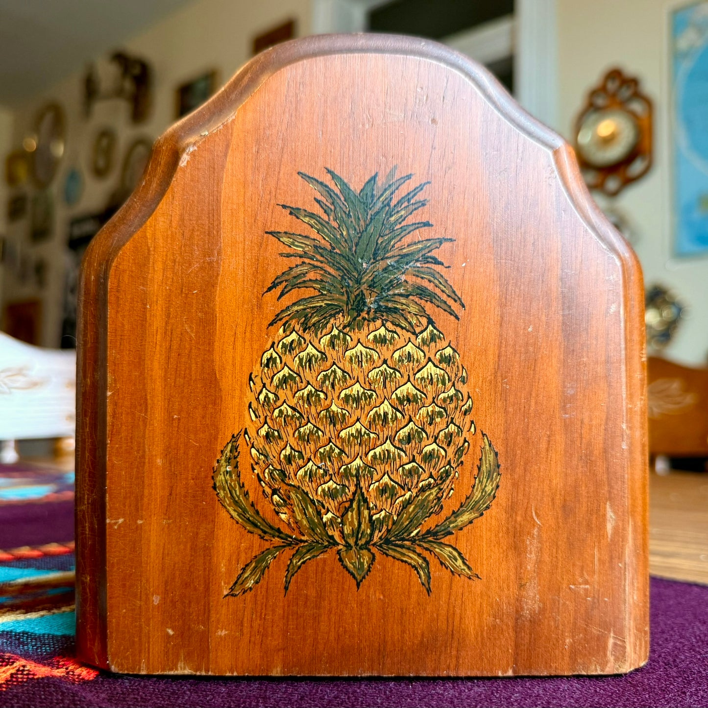 Set of 2 Vintage Solid Wood Pineapple Themed Bookends