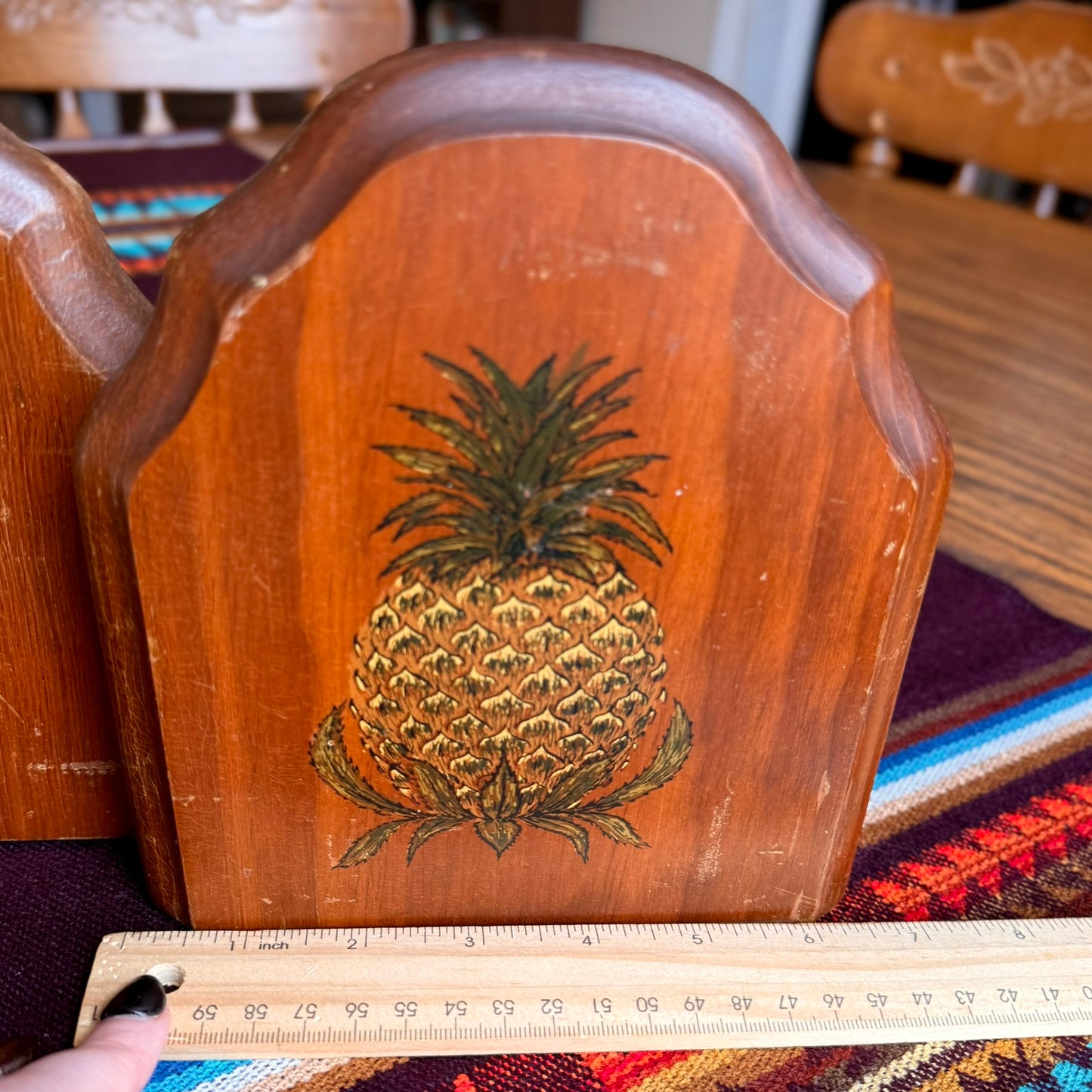 Set of 2 Vintage Solid Wood Pineapple Themed Bookends