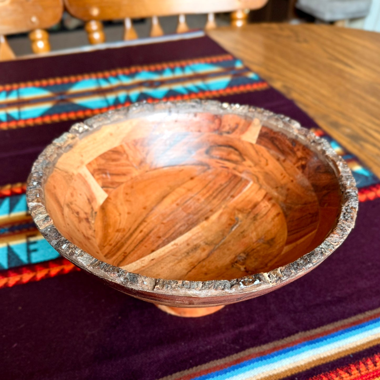 Vintage Mid-Century Modern Solid Wooden Live Edge Pedestal Bowl
