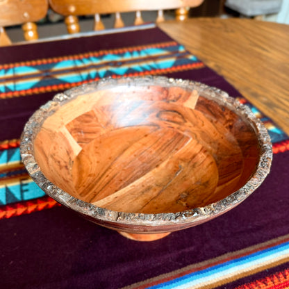 Vintage Mid-Century Modern Solid Wooden Live Edge Pedestal Bowl