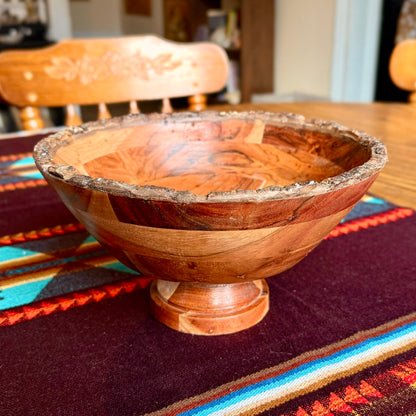 Vintage Mid-Century Modern Solid Wooden Live Edge Pedestal Bowl