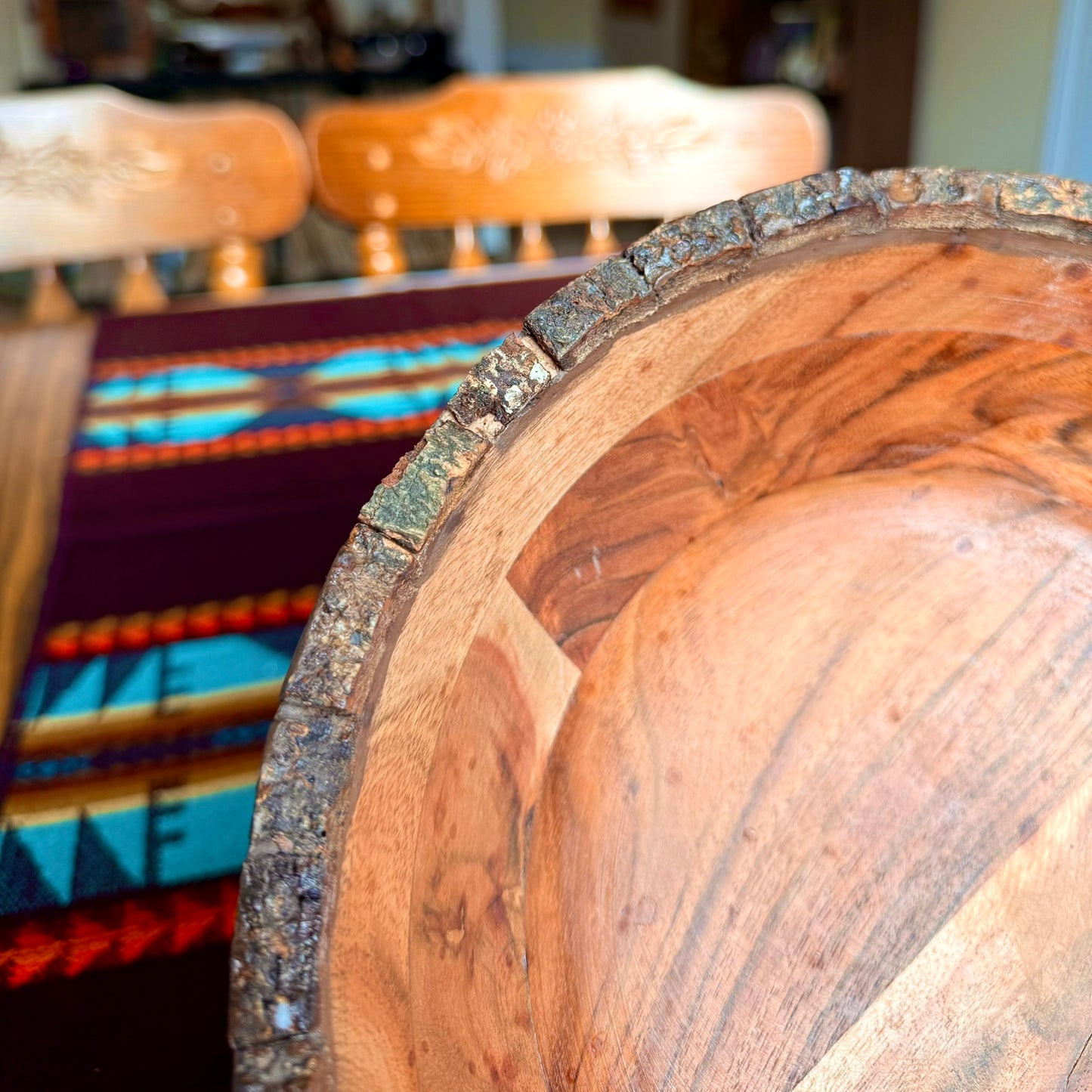 Vintage Mid-Century Modern Solid Wooden Live Edge Pedestal Bowl