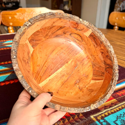 Vintage Mid-Century Modern Solid Wooden Live Edge Pedestal Bowl