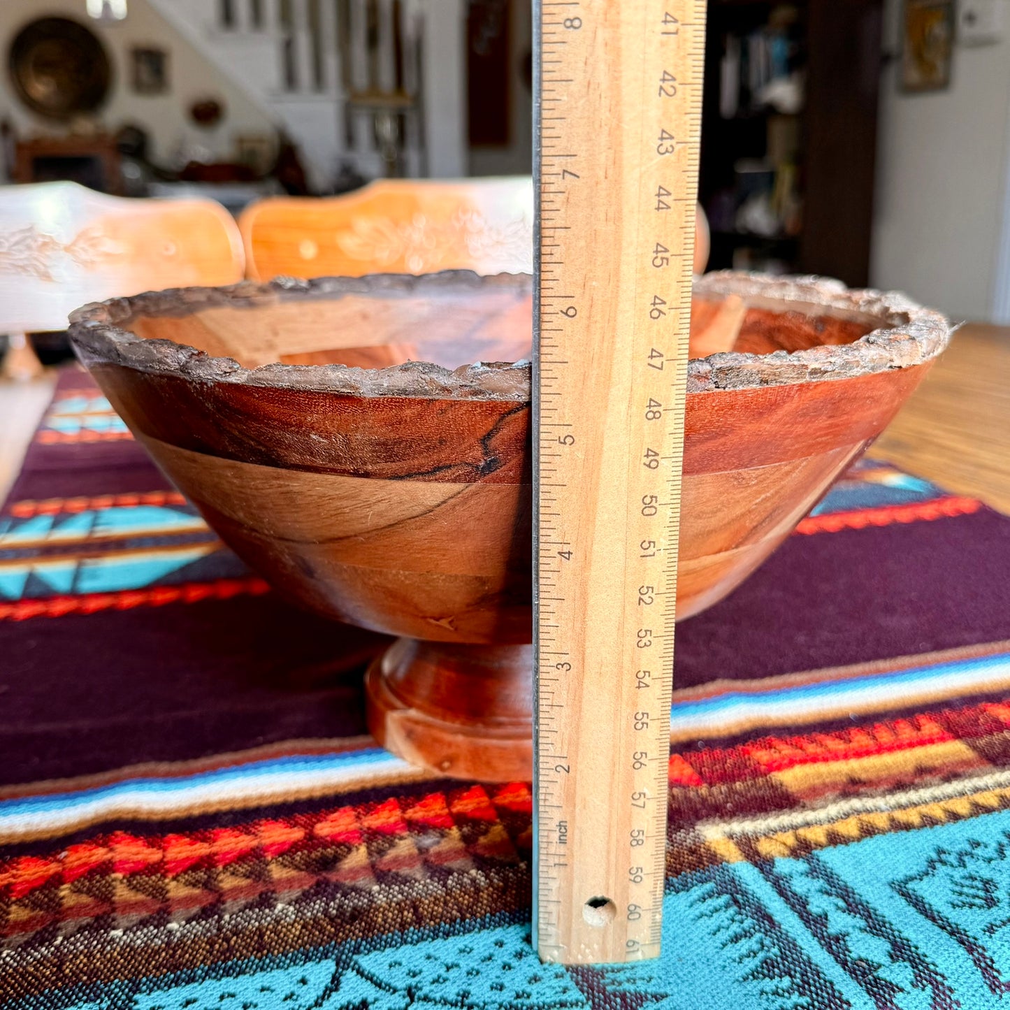 Vintage Mid-Century Modern Solid Wooden Live Edge Pedestal Bowl