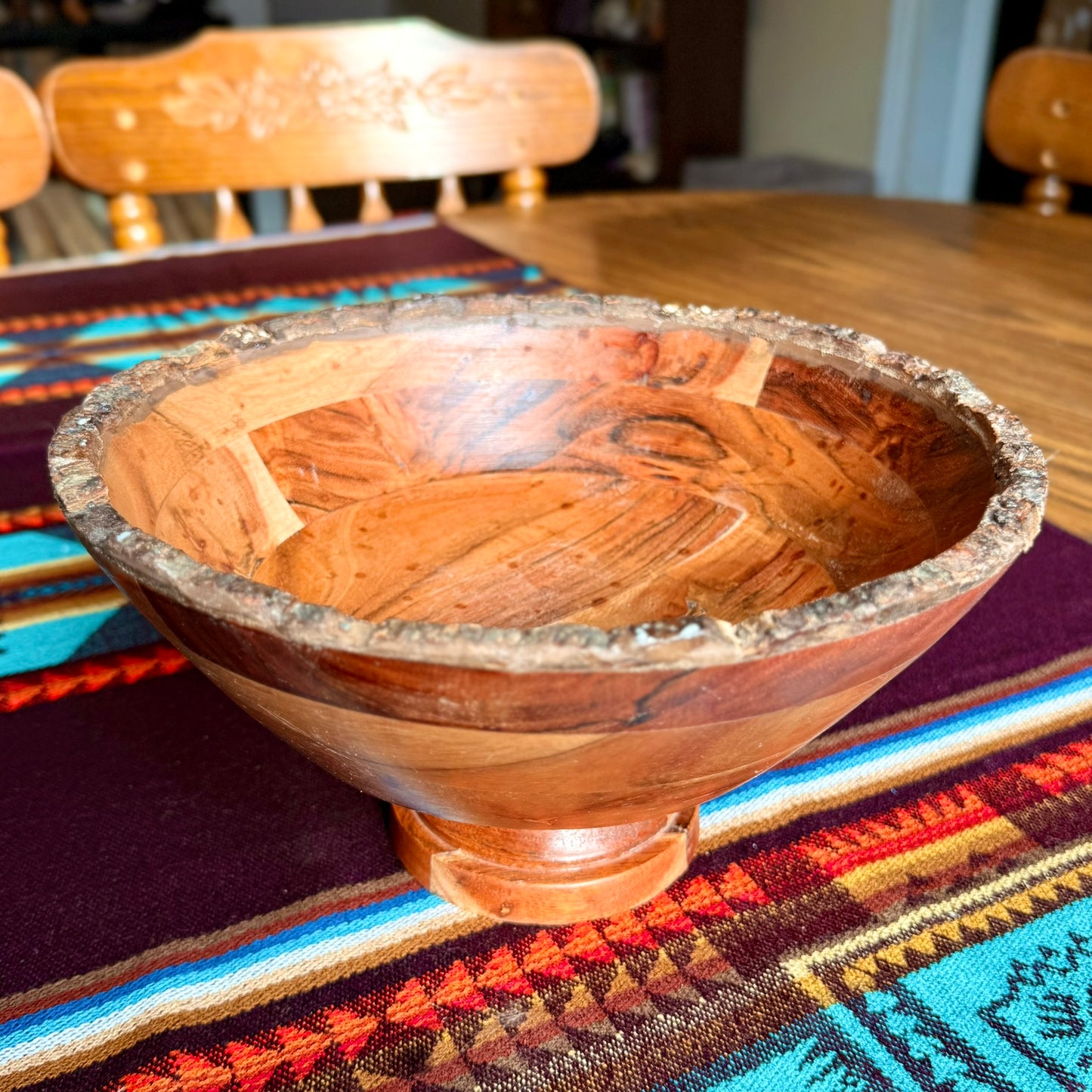Vintage Mid-Century Modern Solid Wooden Live Edge Pedestal Bowl