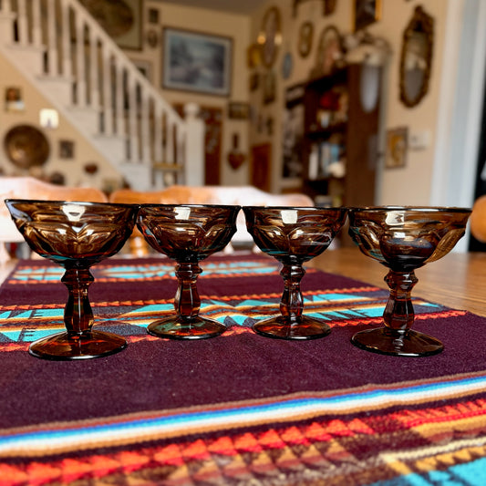 Set of 4 Vintage Imperial Glass Old Williamsburg Nut Brown Champagne Goblets