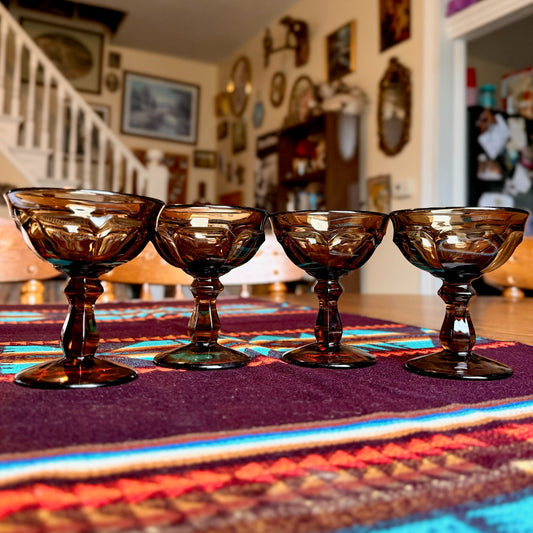 Set of 4 Vintage Imperial Glass Old Williamsburg Nut Brown Champagne Goblets