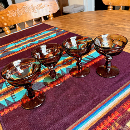 Set of 4 Vintage Imperial Glass Old Williamsburg Nut Brown Champagne Goblets
