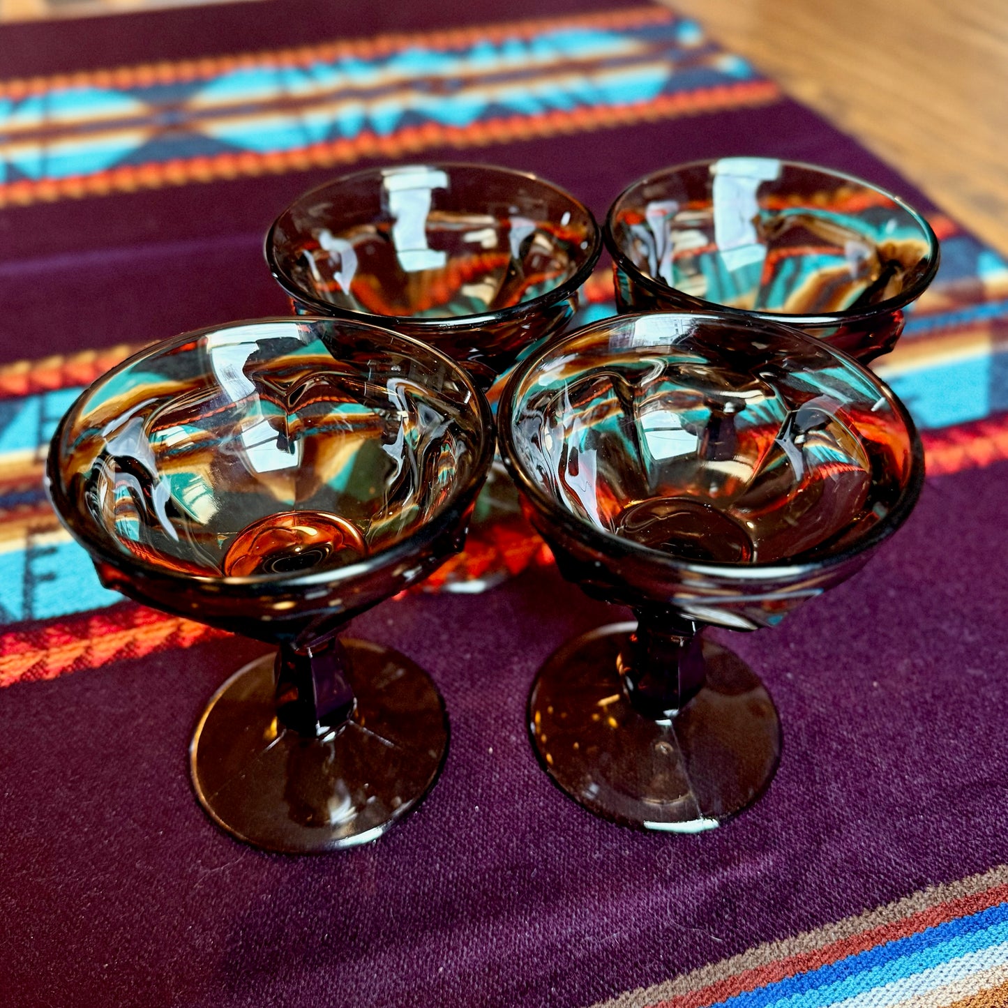 Set of 4 Vintage Imperial Glass Old Williamsburg Nut Brown Champagne Goblets