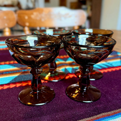 Set of 4 Vintage Imperial Glass Old Williamsburg Nut Brown Champagne Goblets