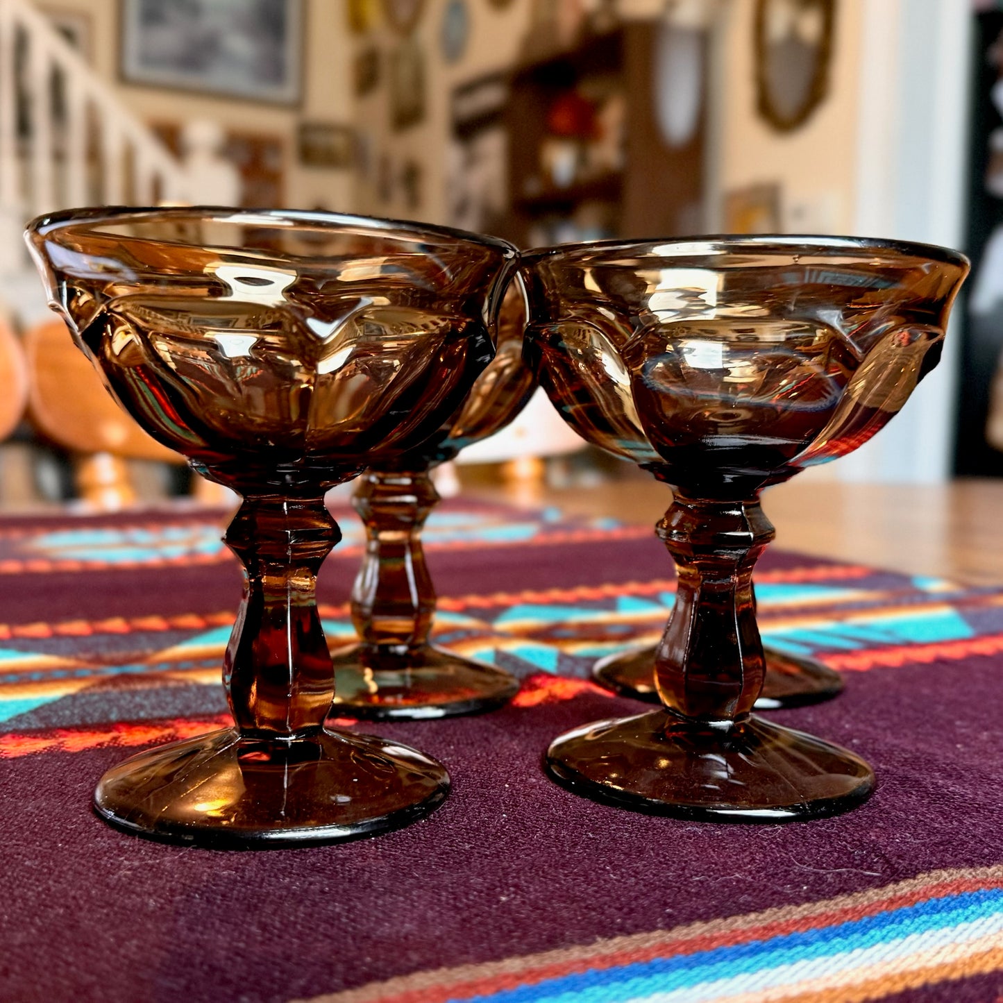 Set of 4 Vintage Imperial Glass Old Williamsburg Nut Brown Champagne Goblets