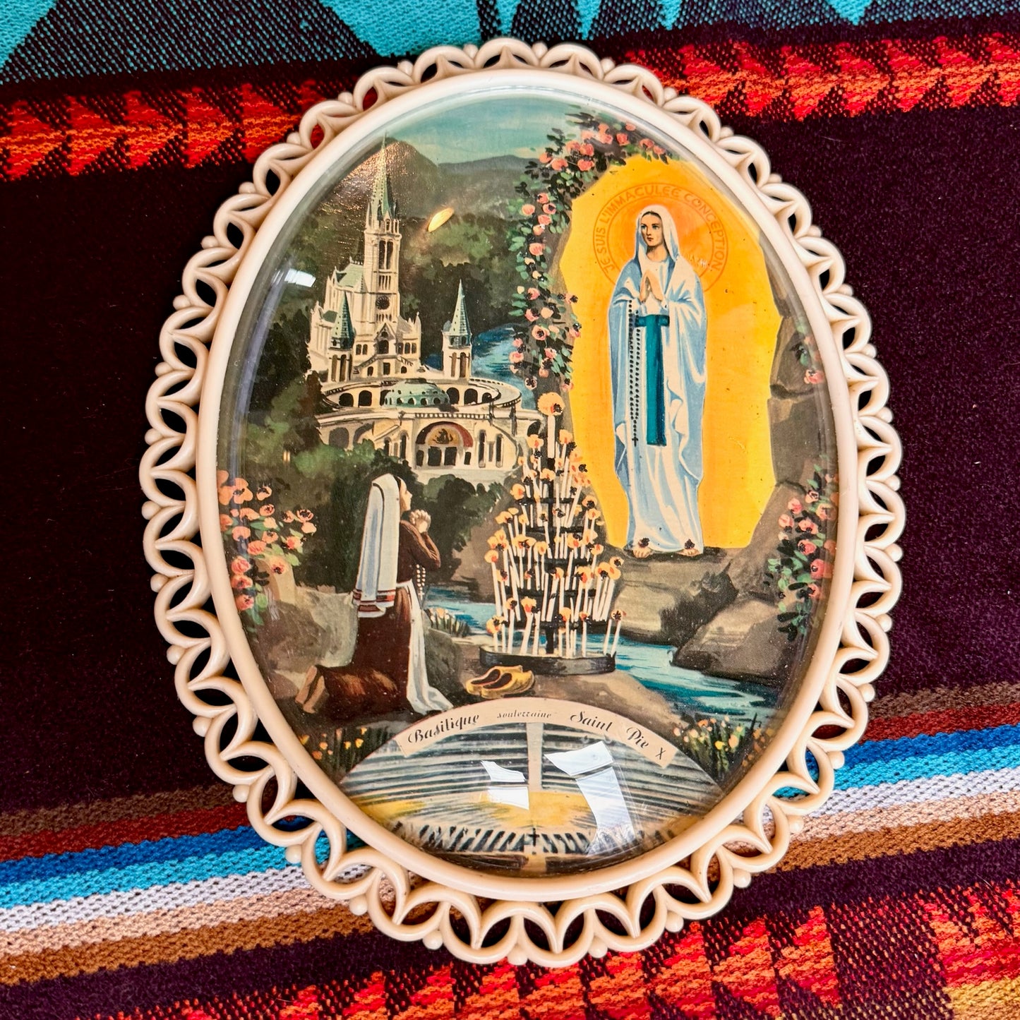 Vintage Our Lady of Lourdes Medallion Print - 1960s Lourdes, France Souvenir