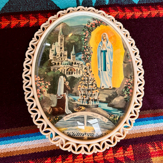 Vintage Our Lady of Lourdes Medallion Print - 1960s Lourdes, France Souvenir