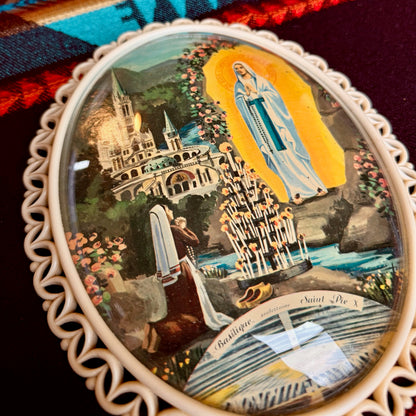Vintage Our Lady of Lourdes Medallion Print - 1960s Lourdes, France Souvenir