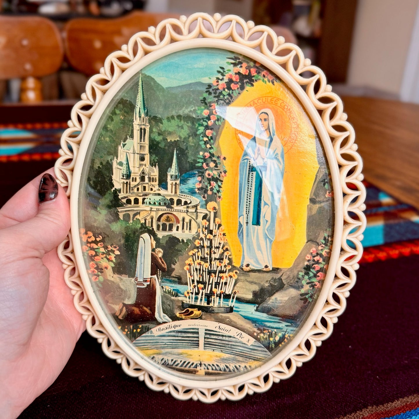 Vintage Our Lady of Lourdes Medallion Print - 1960s Lourdes, France Souvenir