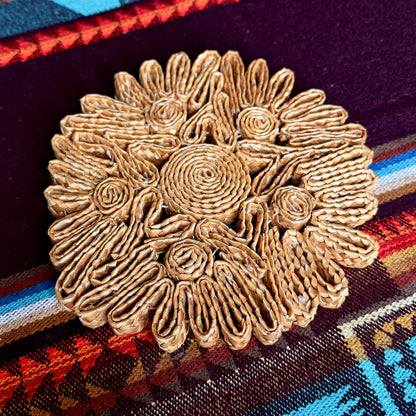 Vintage Floral Woven Raffia Trivet / Place Mat / Wall Hanging