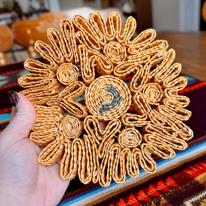 Vintage Floral Woven Raffia Trivet / Place Mat / Wall Hanging