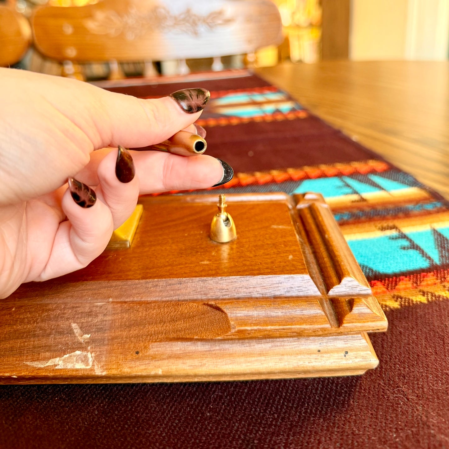 Vintage Wooden Perpetual Desk Calendar with Pen Holder and Graduation Medal