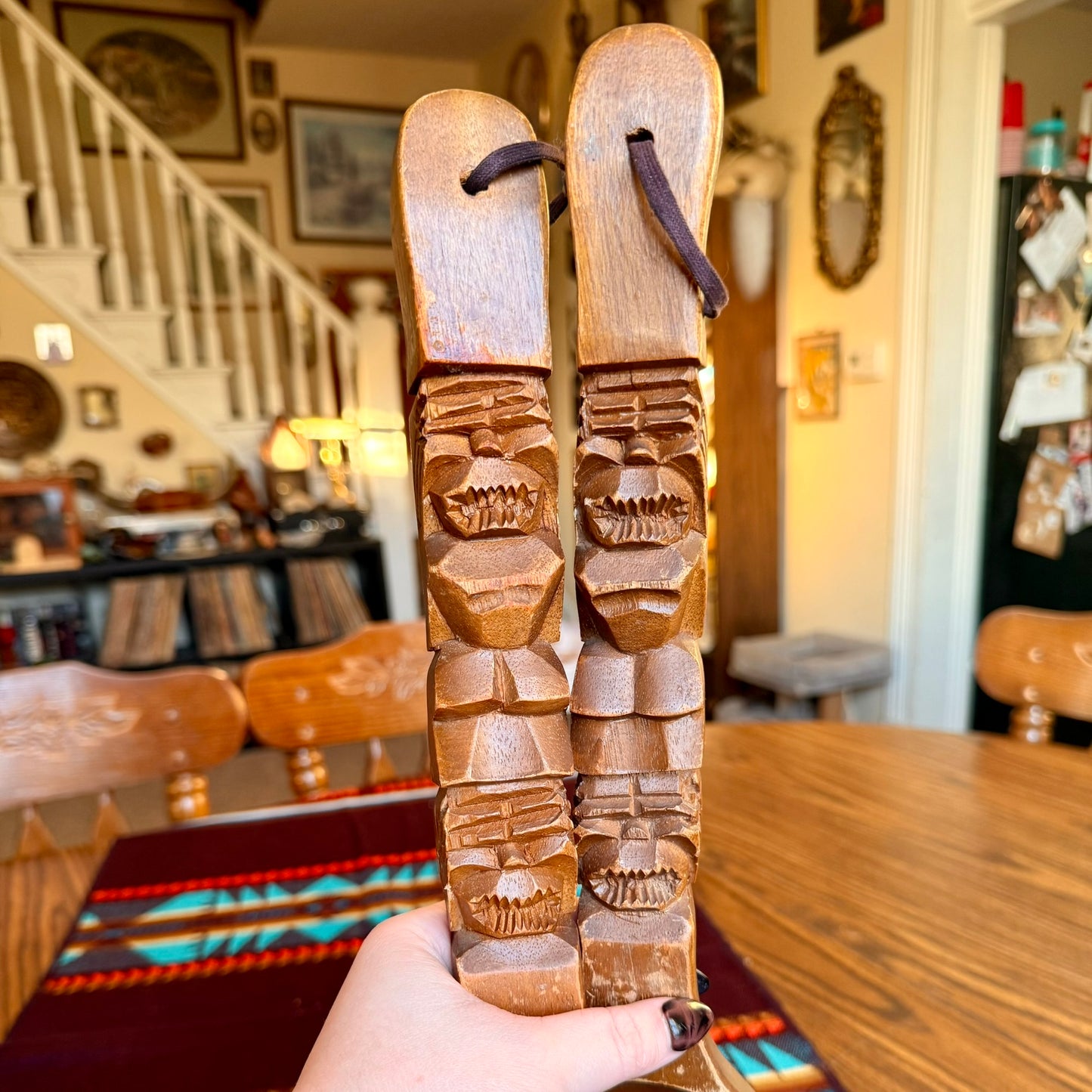 Vintage Large Wooden Hand Carved Wall Hanging Tiki Style Spoon & Fork