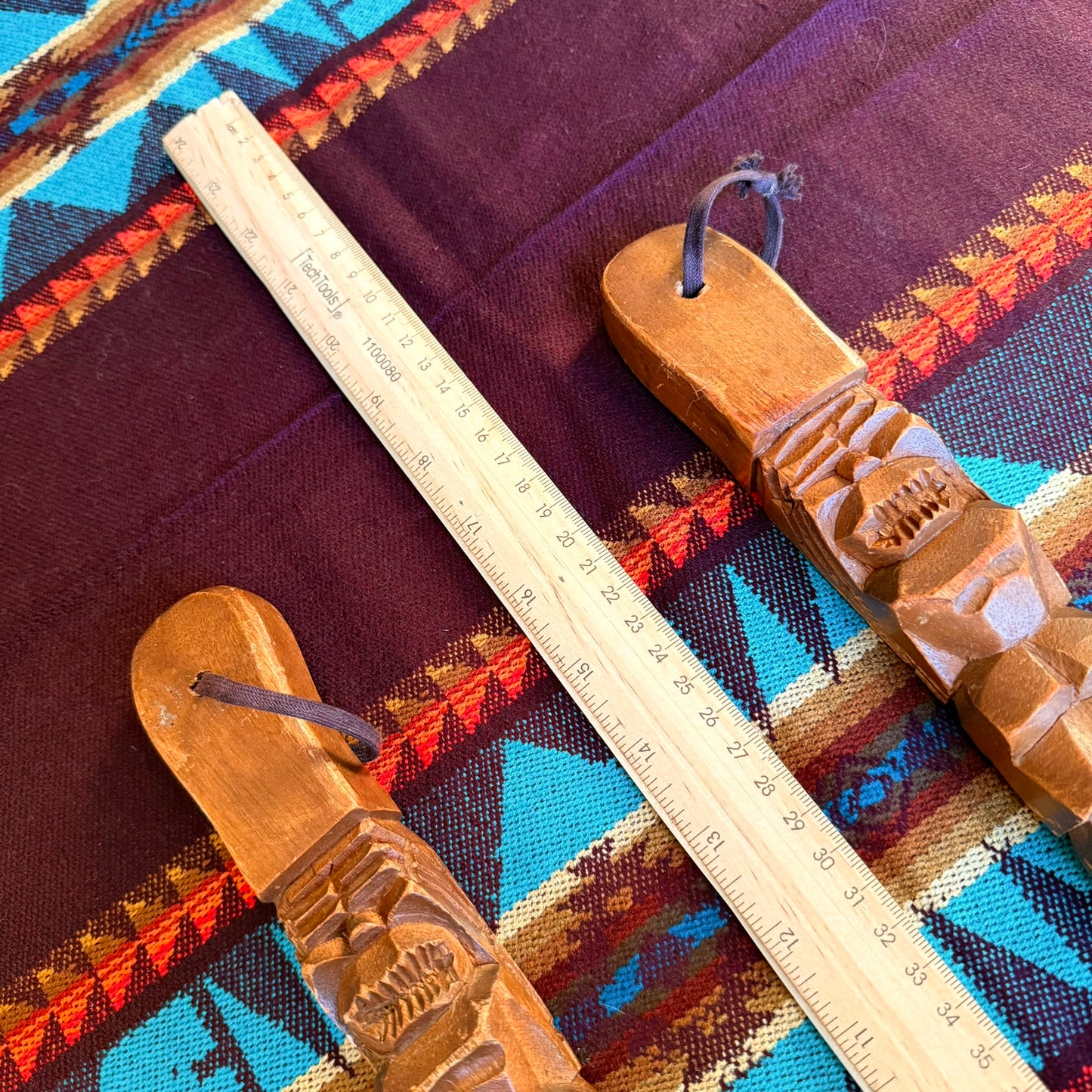 Vintage Large Wooden Hand Carved Wall Hanging Tiki Style Spoon & Fork