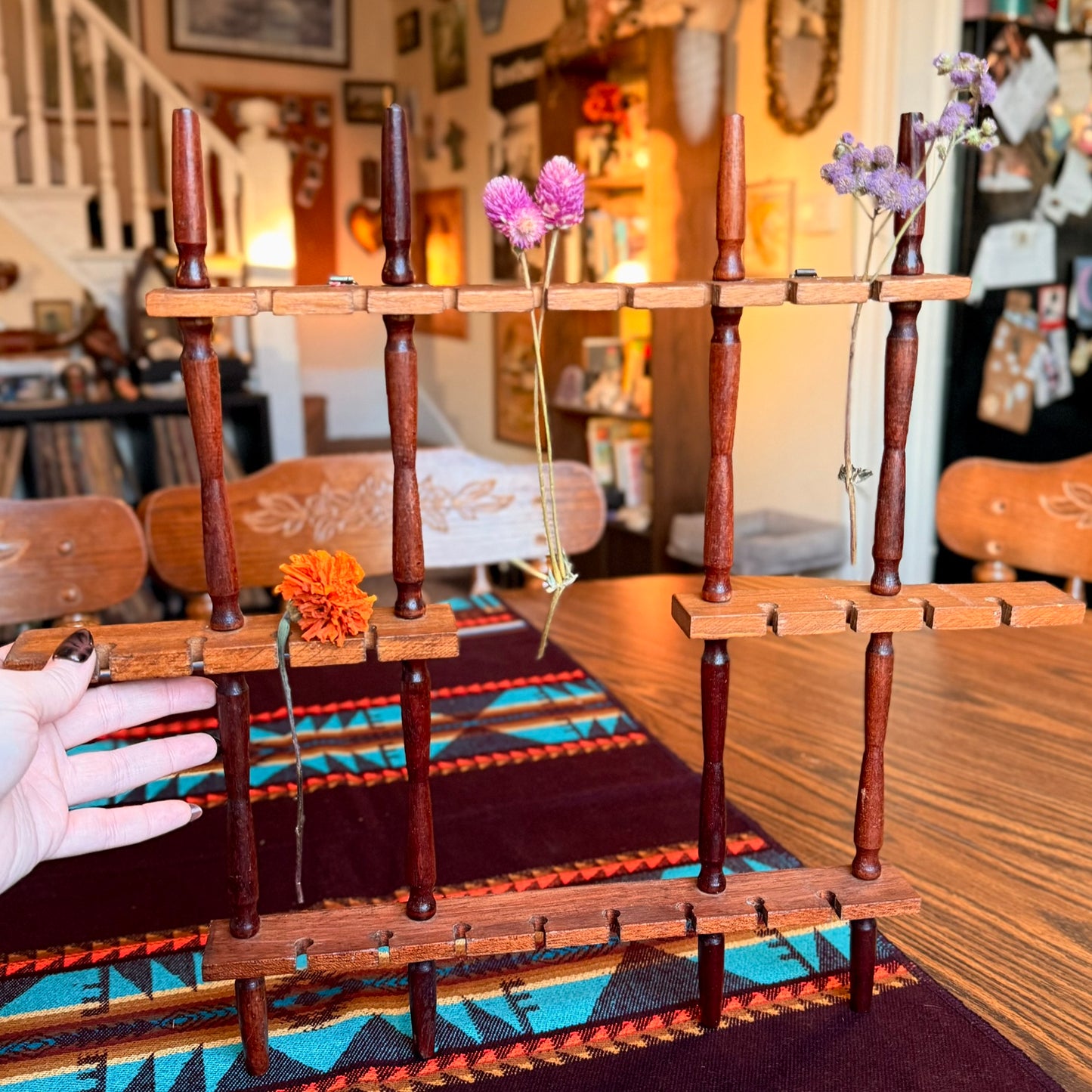 Vintage Mid-Century Modern Wooden Souvenir Spoon Holder/Flower Display