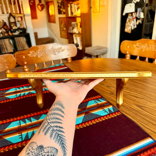 Vintage Hollywood Regency Golden Solid Wood Floating Display Shelf