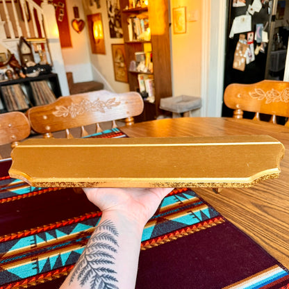 Vintage Hollywood Regency Golden Solid Wood Floating Display Shelf