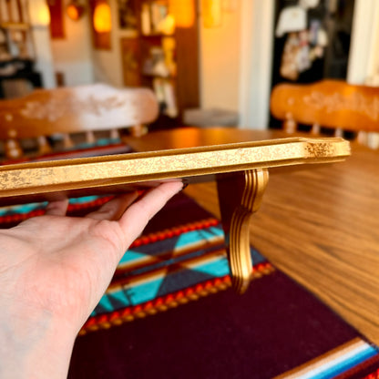 Vintage Hollywood Regency Golden Solid Wood Floating Display Shelf
