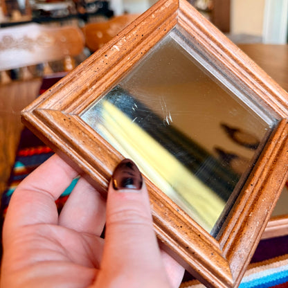 Vintage Set of Two Small Diamond or Square Wood Framed Mirrors