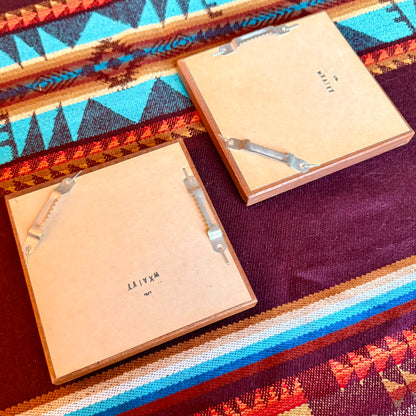 Vintage Set of Two Small Diamond or Square Wood Framed Mirrors