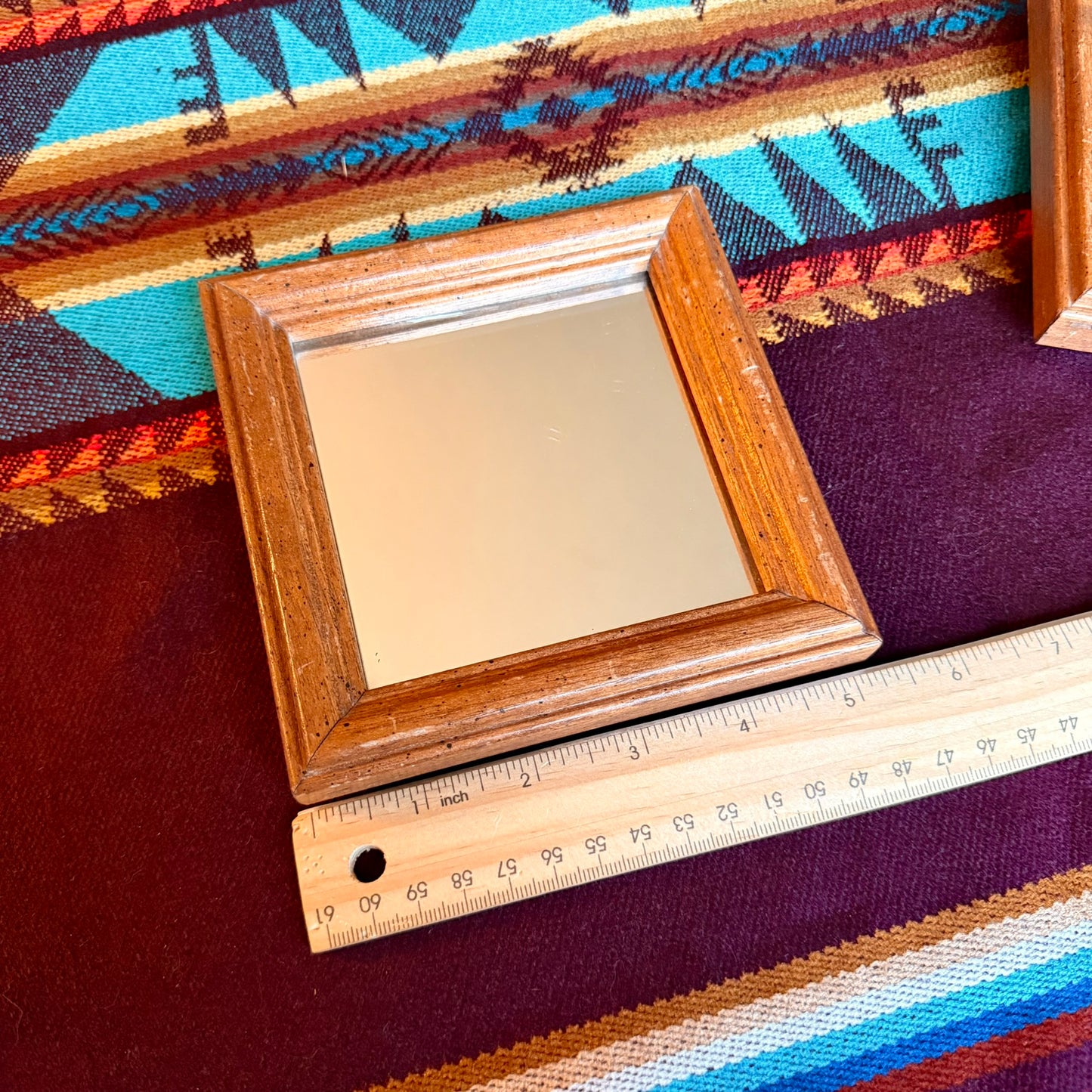 Vintage Set of Two Small Diamond or Square Wood Framed Mirrors