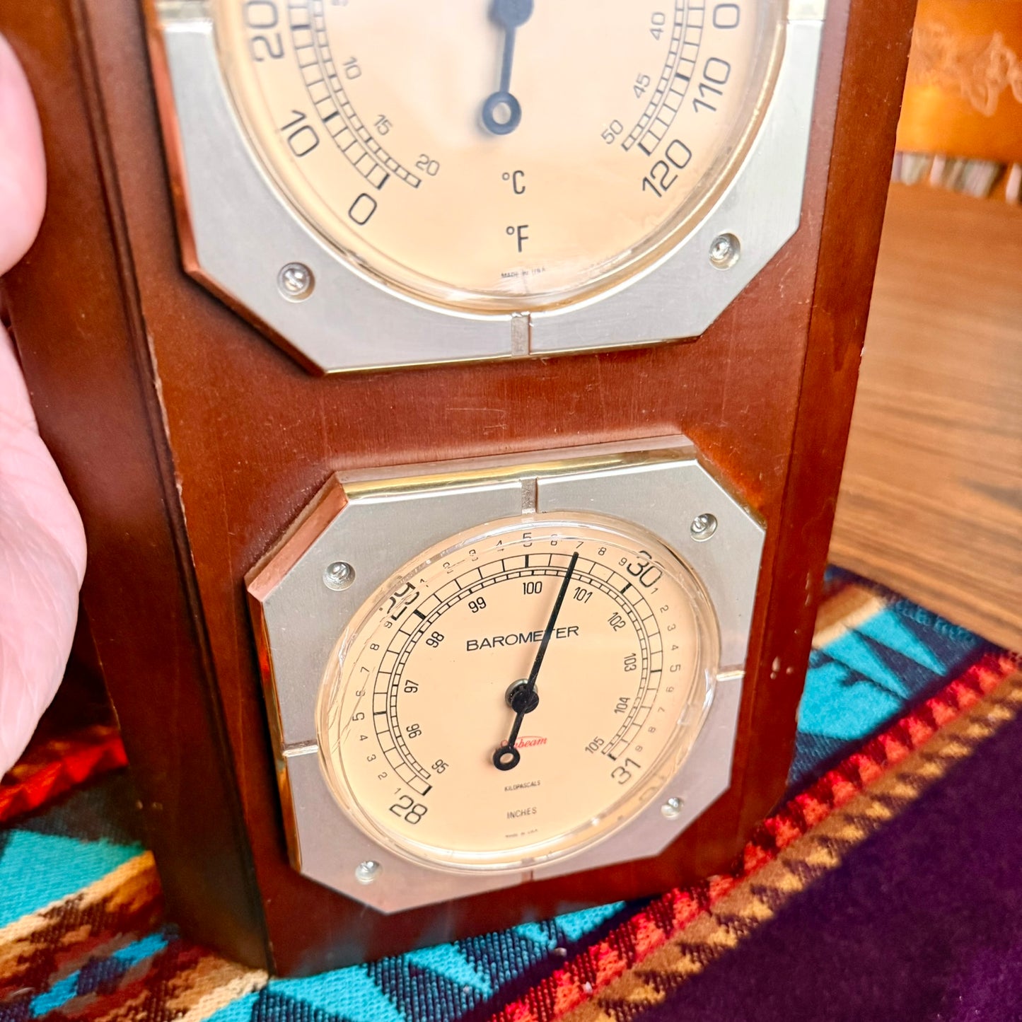 Vintage 1970s MCM Sunbeam Weather Station - Barometer, Thermometer, & Humidity