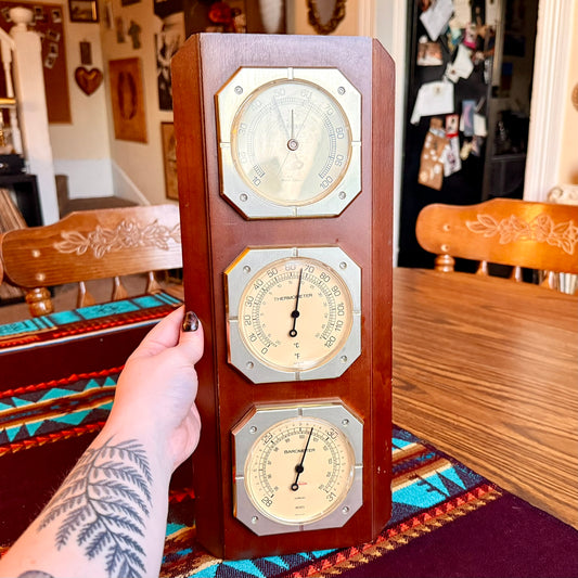 Vintage 1970s MCM Sunbeam Weather Station - Barometer, Thermometer, & Humidity