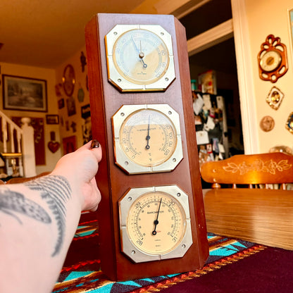 Vintage 1970s MCM Sunbeam Weather Station - Barometer, Thermometer, & Humidity