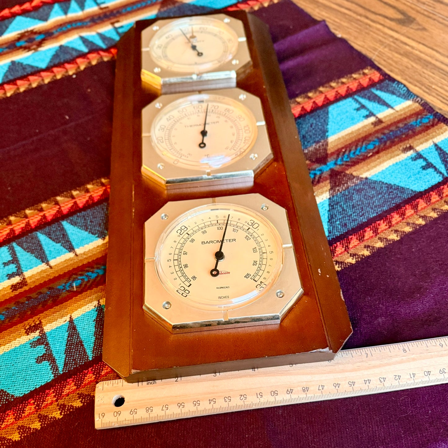 Vintage 1970s MCM Sunbeam Weather Station - Barometer, Thermometer, & Humidity