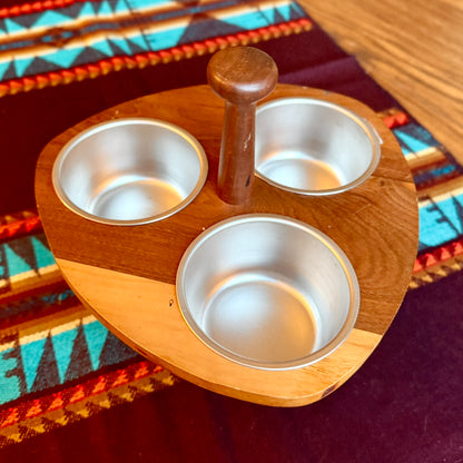 Vintage Handmade Amish Solid Walnut Lazy Susan Condiment Caddy