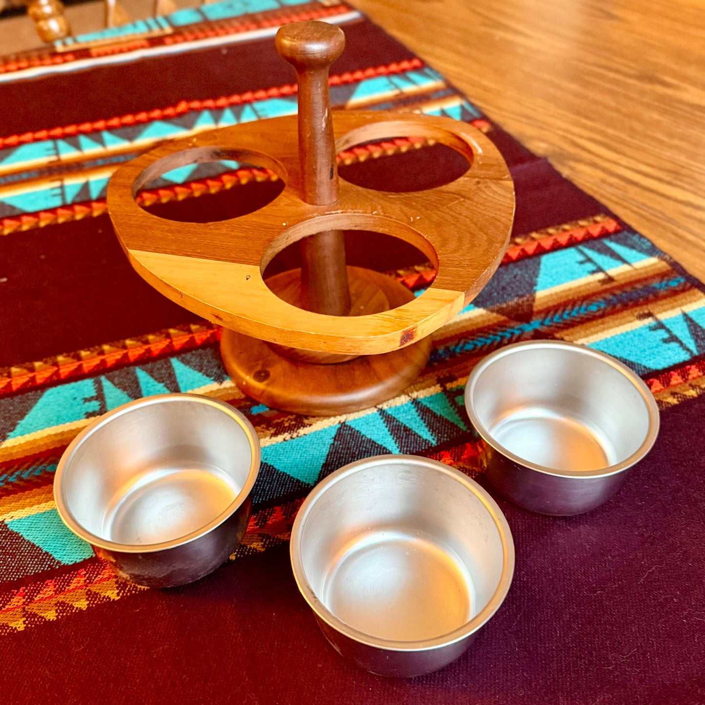 Vintage Handmade Amish Solid Walnut Lazy Susan Condiment Caddy