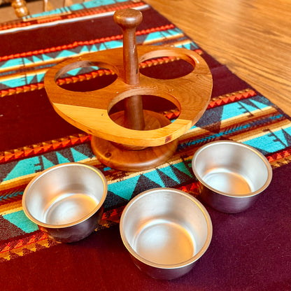 Vintage Handmade Amish Solid Walnut Lazy Susan Condiment Caddy