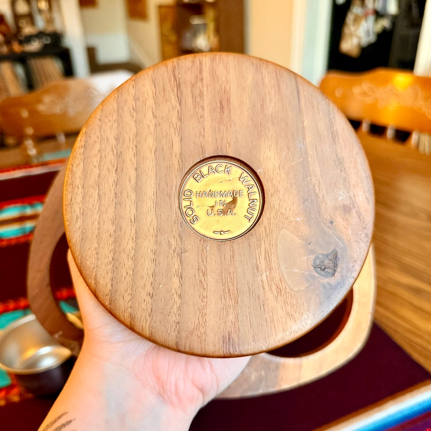 Vintage Handmade Amish Solid Walnut Lazy Susan Condiment Caddy