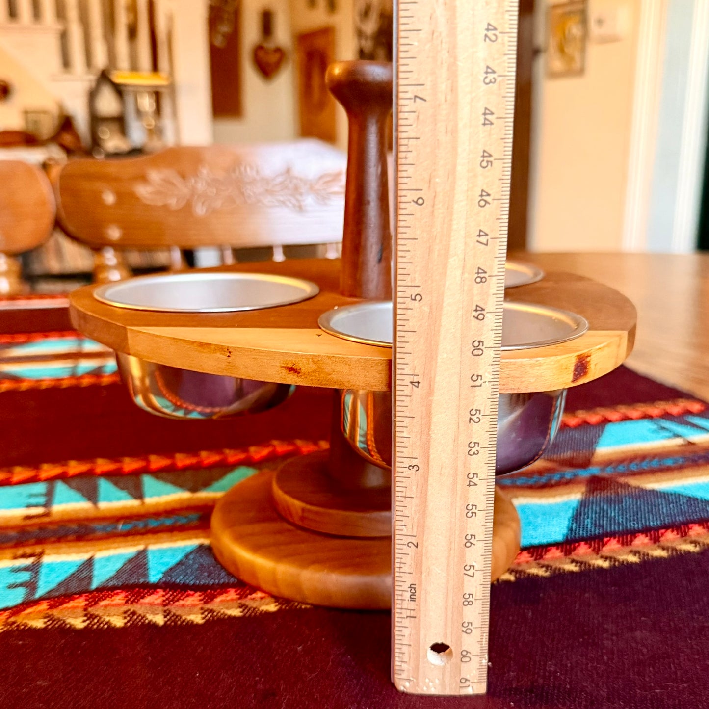 Vintage Handmade Amish Solid Walnut Lazy Susan Condiment Caddy