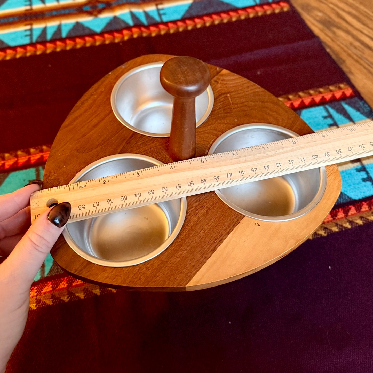 Vintage Handmade Amish Solid Walnut Lazy Susan Condiment Caddy