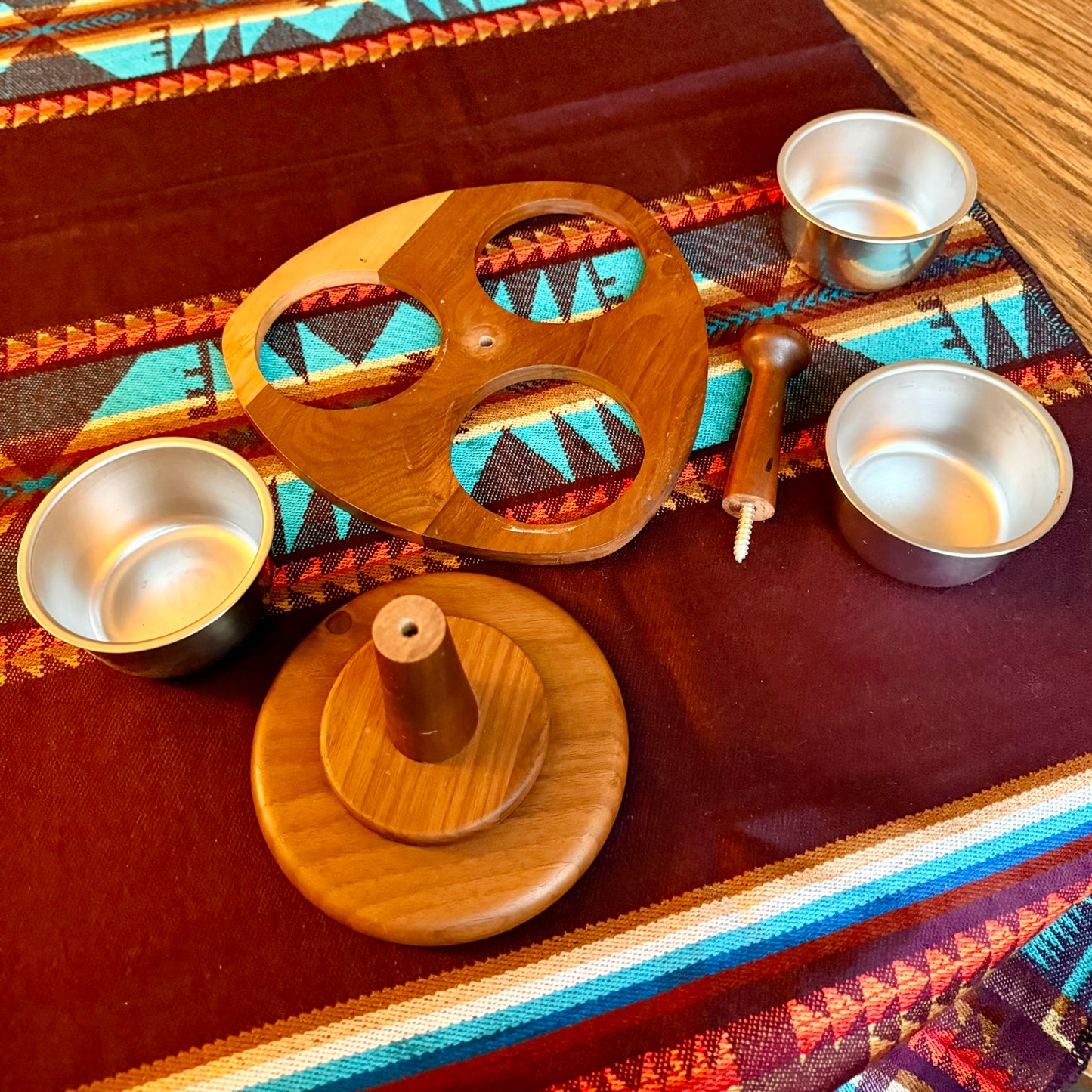 Vintage Handmade Amish Solid Walnut Lazy Susan Condiment Caddy