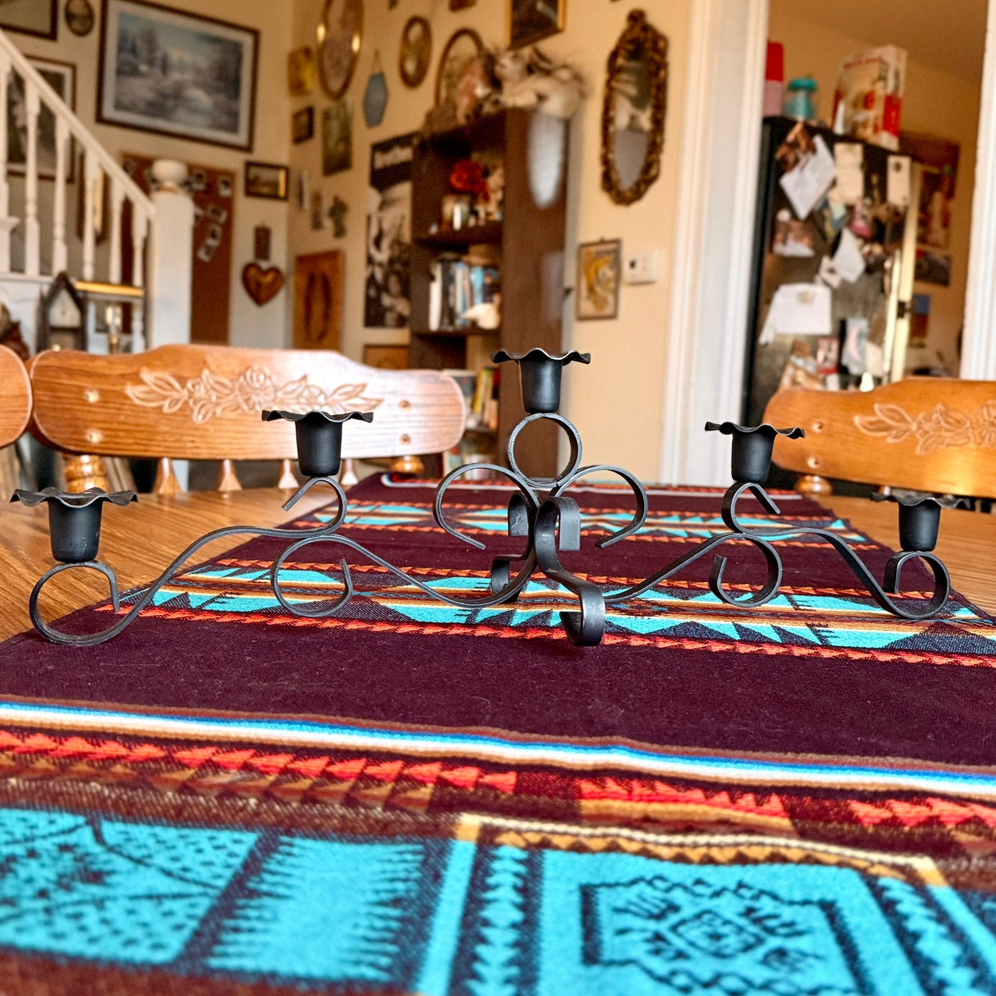 Vintage Wrought Iron 5 Candle Candelabra / Gothic Farmhouse Centerpiece