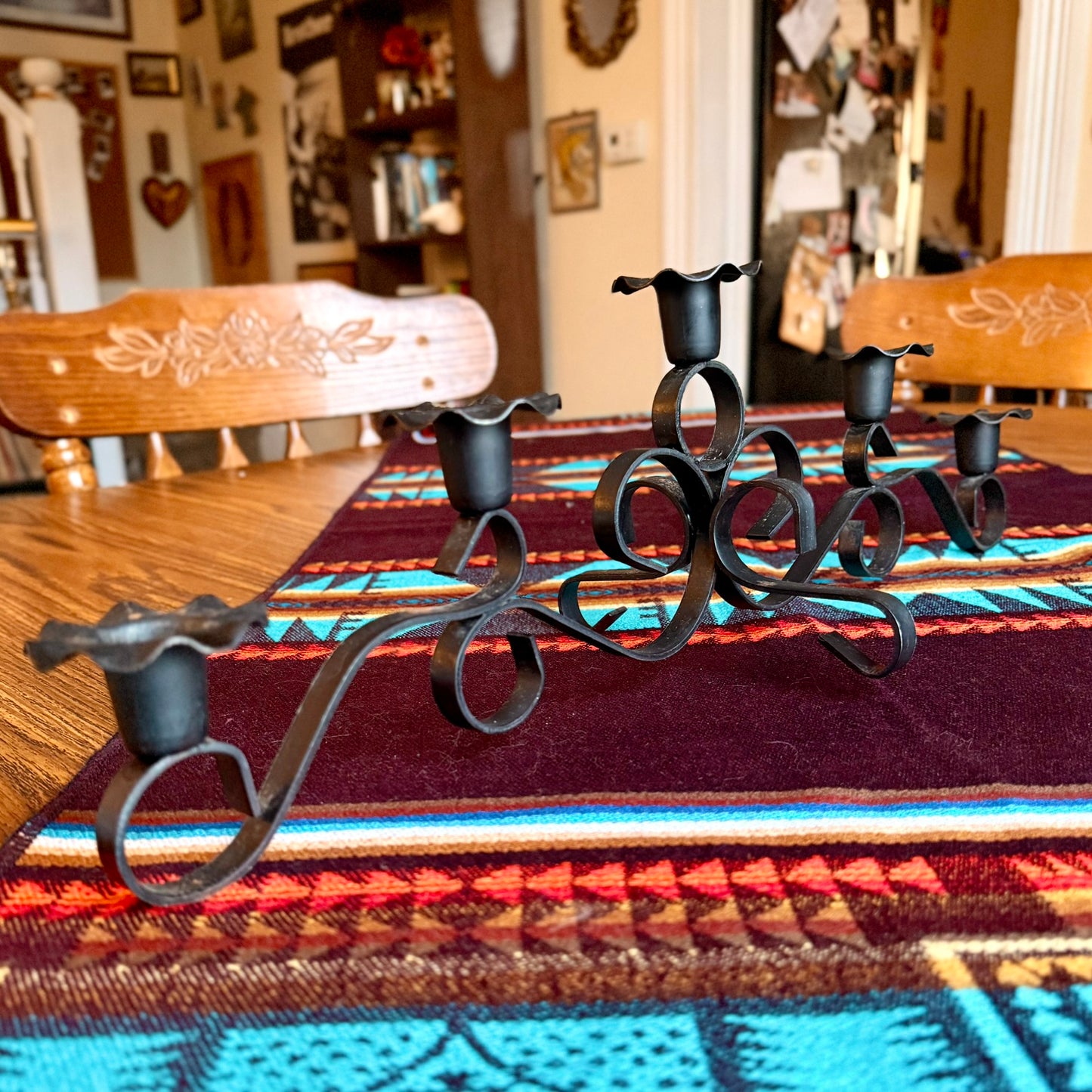 Vintage Wrought Iron 5 Candle Candelabra / Gothic Farmhouse Centerpiece